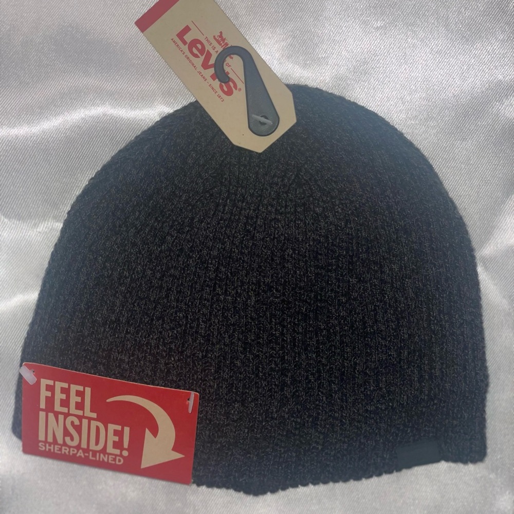 Levi's Charcoal Knit Beanie-Sherpa Lined